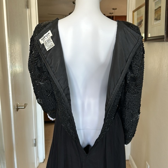 Nipon Nights Black Beated Silk Dress Pristine Condition Size 12 - Picture 5 of 7